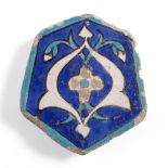 Timurid tile 15th/16th Century cuerda seca wIth a simple foliate design and traces of gilt 12.5cm