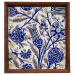 Qajar pottery tIle Iran, 19th Century decorated in flower heads in the Iznik style 30 x 33cm