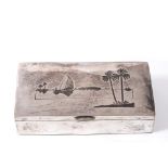 Decorative box Egypt white metal, depicting the river Nile 18cm across