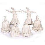 Set of six white glaze figures Turkey, 20th Century the turban figures playing musical instruments