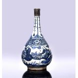 A Safavid blue and white vase Iran, late 17th Century/18th Century with silver metal mount, having