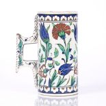 Iznik style pottery tankard probably Cantagalli marked with cockerel to the underside of the base