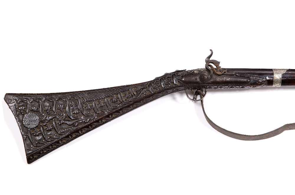 Rifle Turkey, 20th Century with a carved wooden handle, with metal mounts, dated 1937 133cm across - Image 2 of 2