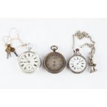 TWO OPEN FACE POCKET WATCHES, the first a late Victorian silver cased example, with white enamel