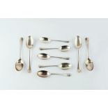 A SET OF FOUR SILVER RATTAIL PATTERN TABLESPOONS, and five matching dessert spoons by William Hutton