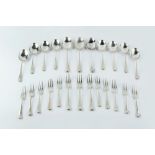 A SILVER HANOVARIAN RATTAIL PATTERN PART SERVICE of flatware, comprising three tablespoons, nine