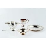 A SCOTTISH SILVER QUAICH, with engraved decoration and matching spoon by Davidson, Henderson &