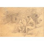 Keith Vaughan (1912-1977) Two seated figures in a landscape artist's studio stamp (lower left)