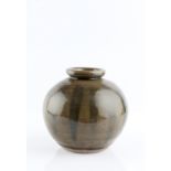 Katharine Pleydell-Bouverie (1895-1985) Vase crackled green glaze with stripes impressed potter's