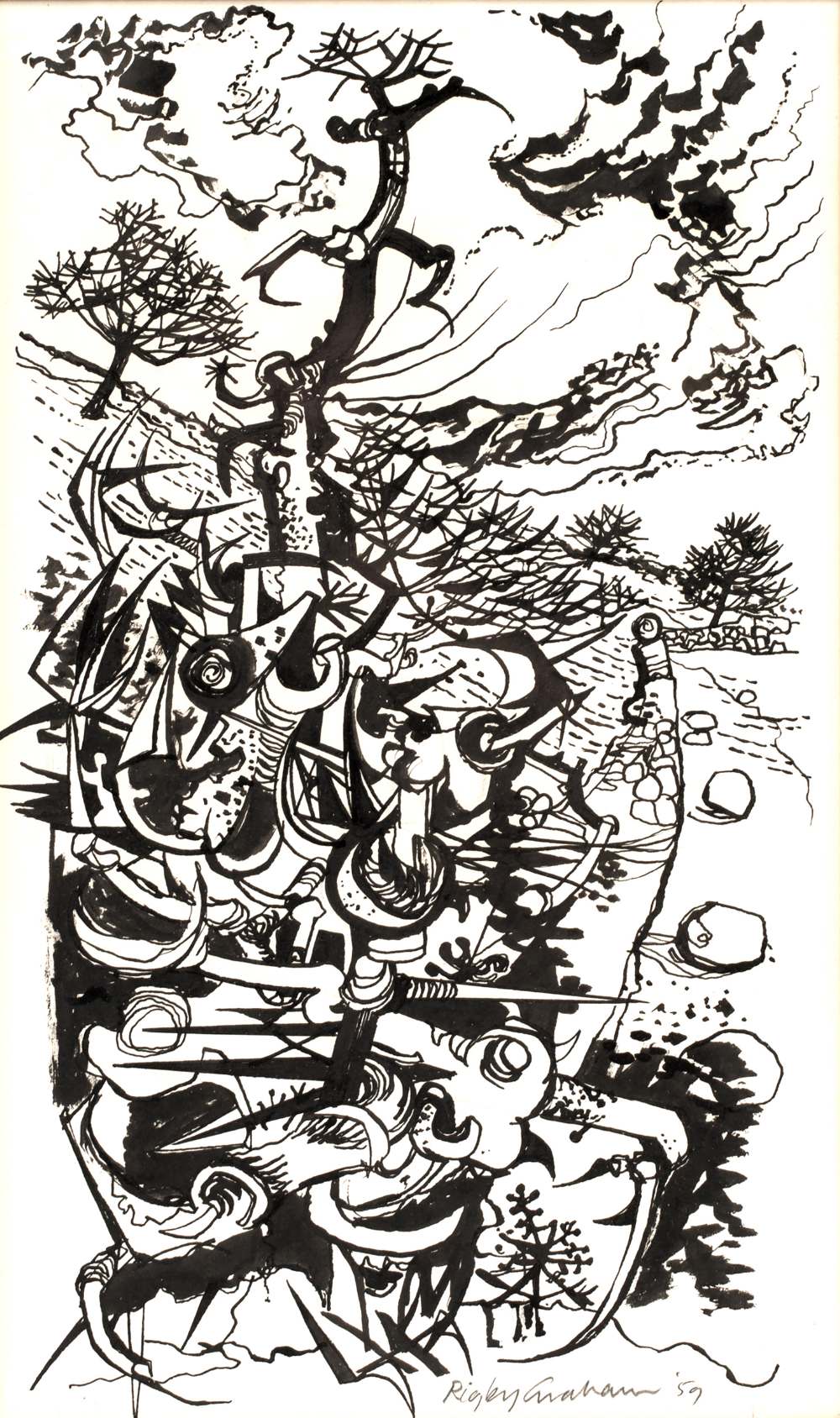 Rigby Graham (1931-2015) Landscape, 1959 signed and dated (lower right) pen and ink 27cm x 15cm, - Image 2 of 2