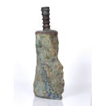 Martin Lewis (Contemporary) Bottle of twisted form, blue and green volcanic glaze 31cm high.