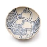 Eileen Lewenstein (1925-2005) Footed bowl decorated with blue linear abstract design impressed