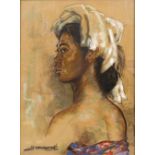 Dato Mohd. Hossein Enas (1924-1995) Portrait of a lady signed (lower left) pastels 49cm x 36cm.