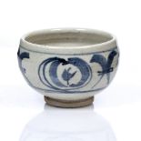 Ursula Mommens (1908-2010) Candle holder blue brushwork design 8cm high, 12.5cm across.