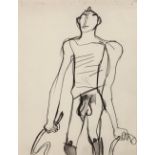 Keith Vaughan (1912-1977) Male Nude with Whip studio stamp (to reverse) pencil on paper 24cm x 18cm.