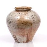 Lisa Hammond (b.1956) Vase poured white glaze with brown spots incised signature 30.5cm high.