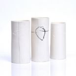 Anna Stina Naess (b.1974) Three vases, 2004 white porcelain, with trailed decoration each signed and