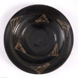 Jeff Oestreich (b.1947) Charger tenmoku decoration impressed potter's seal 41cm diameter.