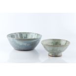 Edward Hughes (1953-2005) Bowl and footed bowl poured white and turquoise glazes the former