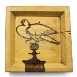William Newland (1919-1998) Square plate, 1989 decorated with bird on a spire signed and dated