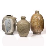Phil Rogers (b.1951) Three vases all with incised decoration two with impressed potter's seal