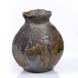 Eben Stewart (Contemporary) Vase dripped volcanic glazes uneven rim 23cm high.