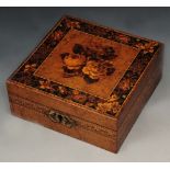 A TUNBRIDGEWARE MAPLE WOOD BOX, the lid decorated with flower spray within similar border and