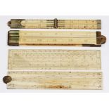 A LATE 19TH CENTURY IVORY FOUR SECTION FOLDING RULER, 16cms folded, another similar smaller ruler, a