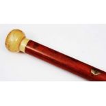 A VICTORIAN GENTLEMAN'S MALACCA WALKING CANE with ivory knob and erotic Stanhope peephole, 90cm