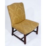 A GEORGE III MAHOGANY SIDE CHAIR upholstered in pattern yellow material and on plain legs with