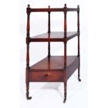 A 19TH CENTURY MAHOGANY WHATNOT, three tiers over a single drawer, 109cm high, 46cm wide