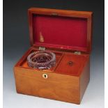 A VICTORIAN MAHOGANY AND SATINWOOD INLAID TEA CADDY with mixing bowl, single compartment and