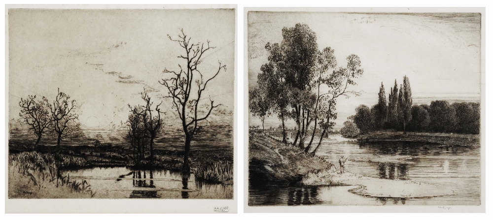 EDWARD MILLINGTON SYNGE (1860-1913) River landscape with angler, etching, pencil signed in the