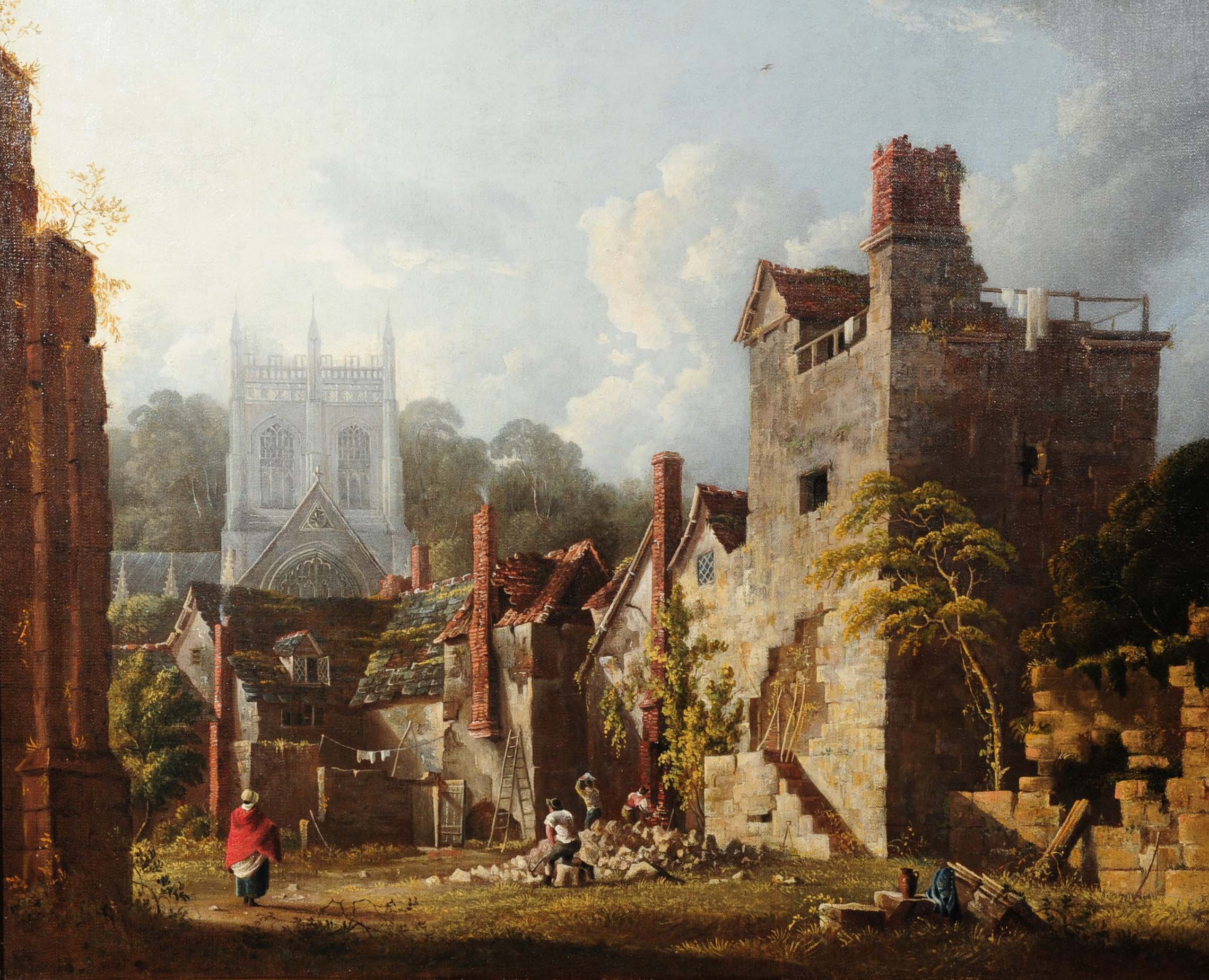 MICHAEL ANGELO ROOKER (1746-1801) A stonemason's yard with the Chapel of Merton College beyond, - Image 2 of 6