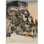 MABEL ALLINGTON ROYDS (1874-1941) Edinburgh Castle, woodcut in colours, signed in the margin, 27 x