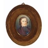 * RUBY Bust length portrait of a gentleman wearing a brown jacket and black stock, signed, 8.5 x 7cm