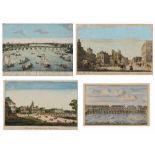 TOMS 'London Bridge', engraving, hand-coloured, 20 x 33cm; and three further engravings, all