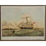 THOMAS G DUTTON 'HMS Meander 44 Guns', lithograph, hand-coloured, 34 x 48cm