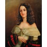 19TH CENTURY SCOTTISH SCHOOL Portrait of a lady with long brown curly hair, wearing dress