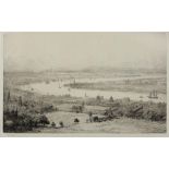 WILLIAM LIONEL WYLLIE (1857-1931) The Thames from Above Greenwich, etching, pencil signed in the