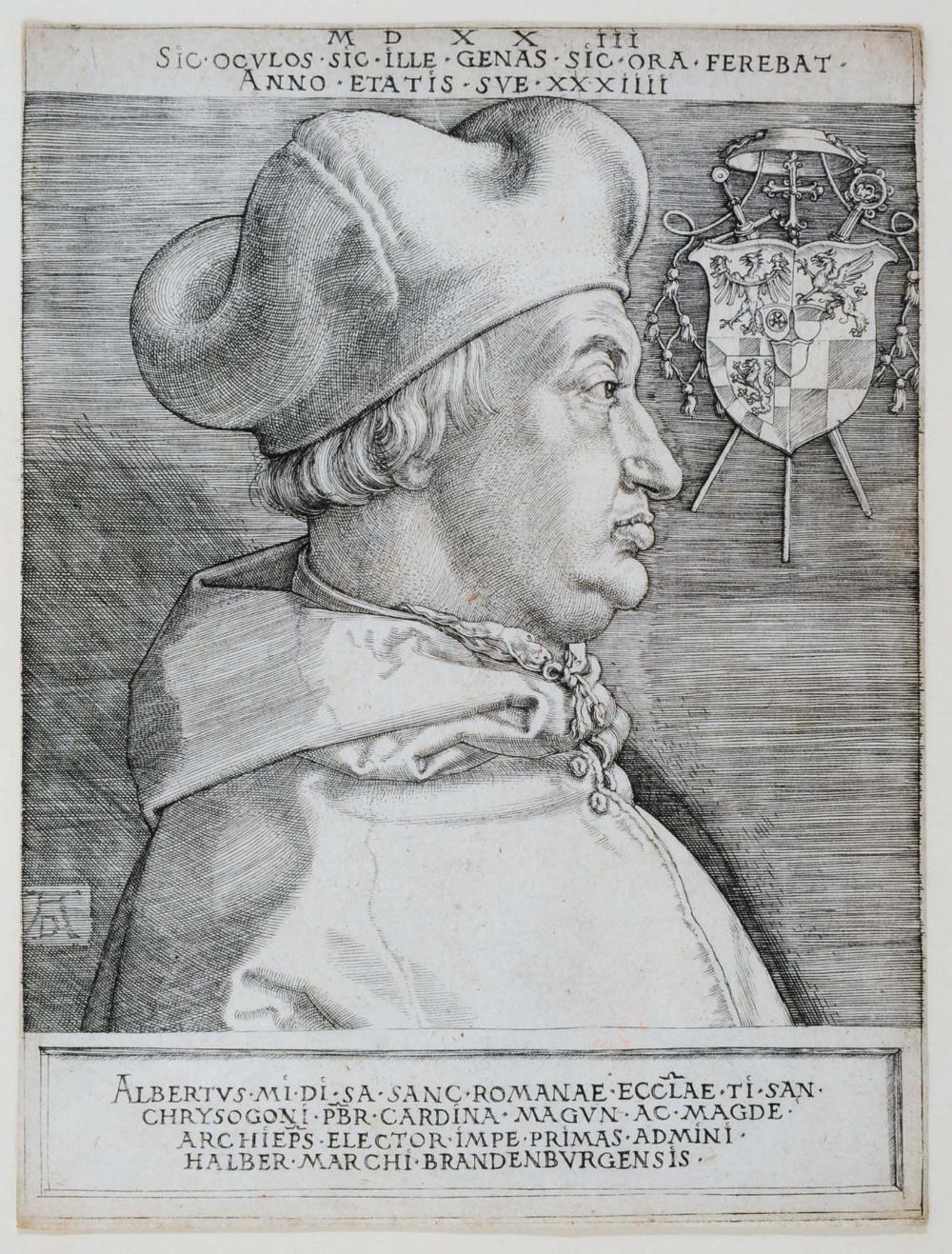 Albrecht Durer 'Cardinal Albrecht of Brandenburg - The Great Cardinal' (B103), engraving, 17 x 12.