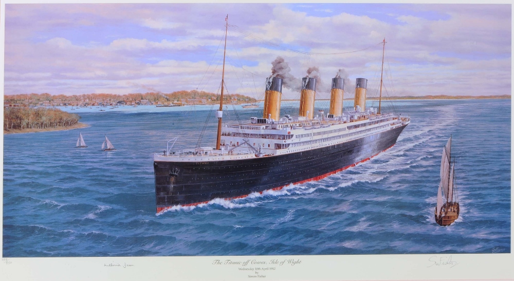 AFTER SIMON FISHER 'The Titanic off Cowes, Isle of Wight', print in colours, signed in pencil to the