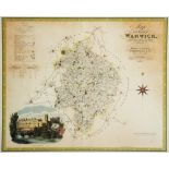 GREENWOOD & CO 'Map of the County of Warwick' with decorative vignette of Warwick Castle, double-