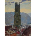 KEN HOWARD (b.1932) 'Fribourg St Nicholas Cathedral', signed, oil on canvas board, 25 x 20cm (