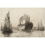 HAROLD WYLLIE (1880-1973) 'Launch of H.M.S. Agamemnon 64 Guns at Bucklers Hard 1781', etching,