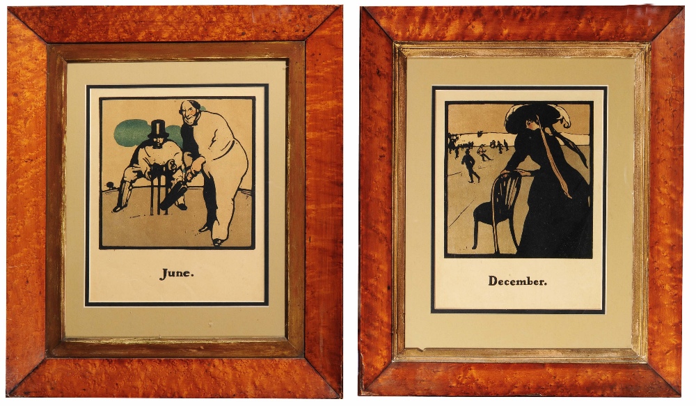 WILLIAM NICHOLSON 'June' and 'December', two lithographs in colour, 28 x 22cm, maple frames (2)