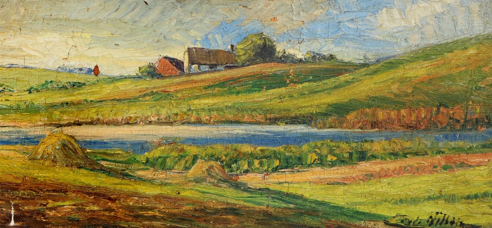 * NILSON (DANISH SCHOOL?) River landscape with cottage, indistinctly signed, oil on canvas, 26 x