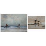 DUTCH SCHOOL Fisher folk and sailing vessels at low tide, indistinctly signed ?Rounke and