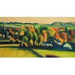 RACHEL ASHTON (20TH CENTURY) 'Autumn Village, Ceres, Fife', signed, oil on canvas, 59 x 120cm