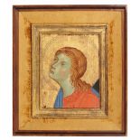 AN EARLY ITALIAN PANEL painted head of a female saint in the manner of Duccio (Sienna c.1260-